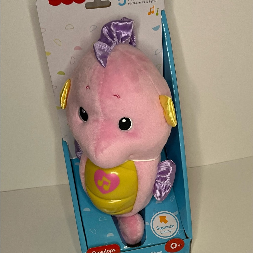 Fisher-Price Soothe & Glow Seahorse, pink, plush toy with music, ocean sounds